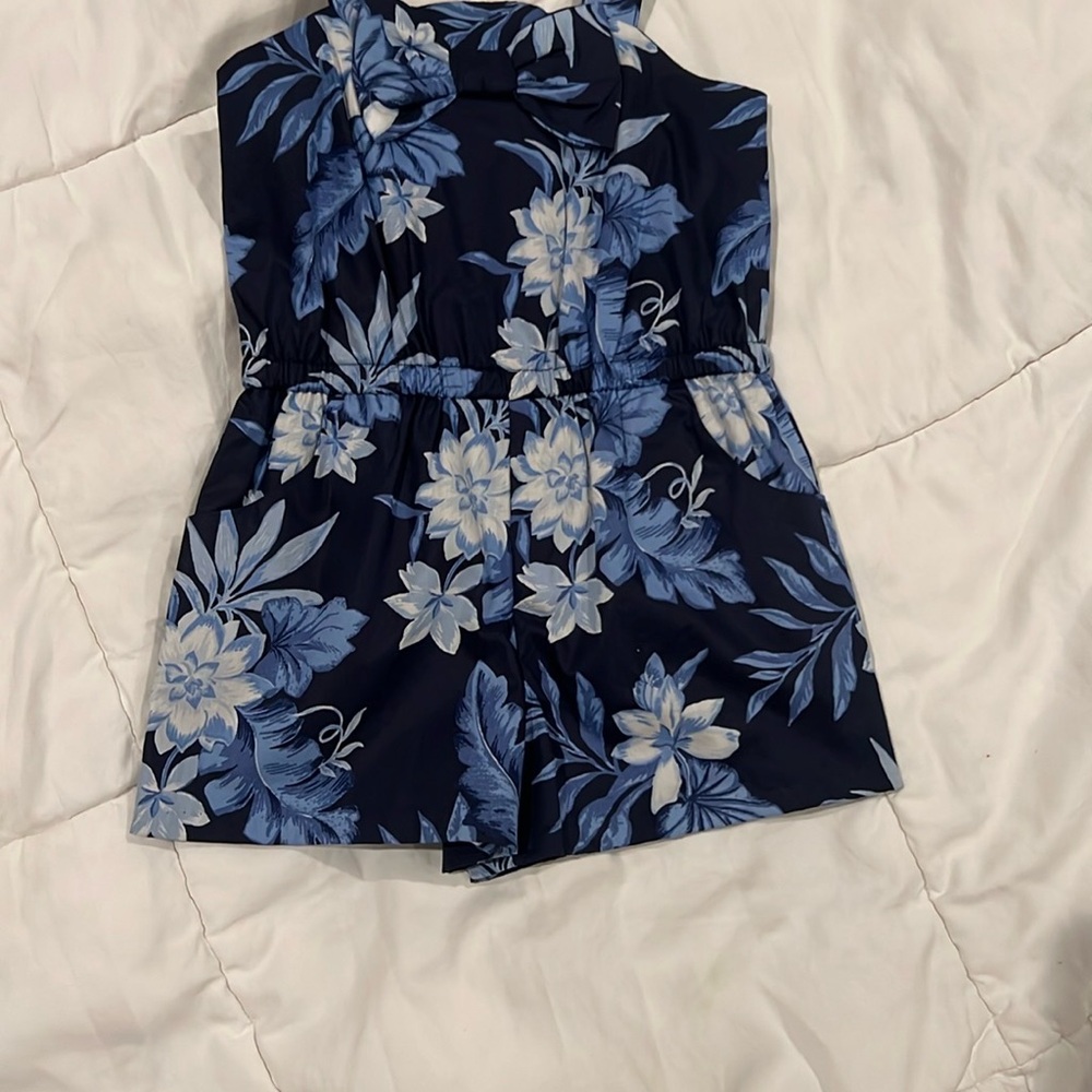 Janie and Jack Blue and White Floral Romper